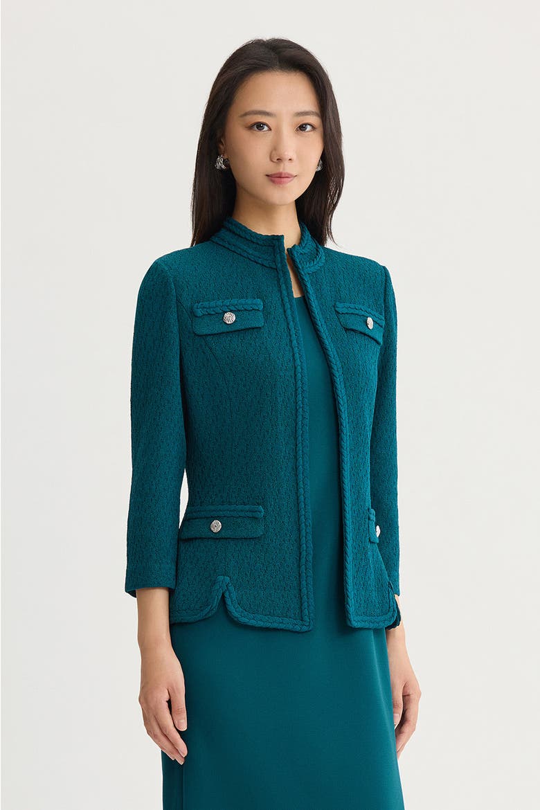 Braided Trim Pointelle Knit Jacket, Alternate, color, Deep Teal