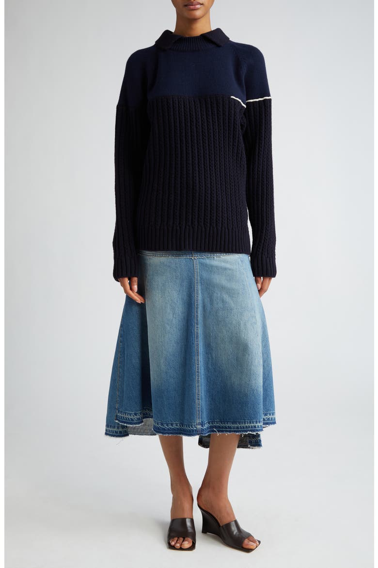 Deconstructed Cotton Denim Skirt, Alternate, color, VINTAGE WASH MID