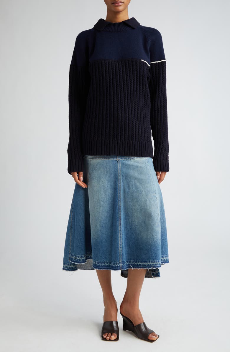 Victoria Beckham Deconstructed Cotton Denim Skirt, Alternate, color,