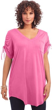 Roaman's Plus Size Ruched Sleeve Ultra Drape Tunic