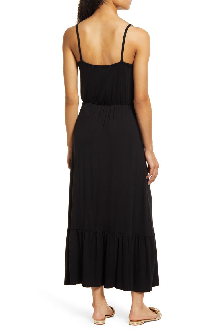 Tie Front Maxi Sundress, Alternate, color, BLACK