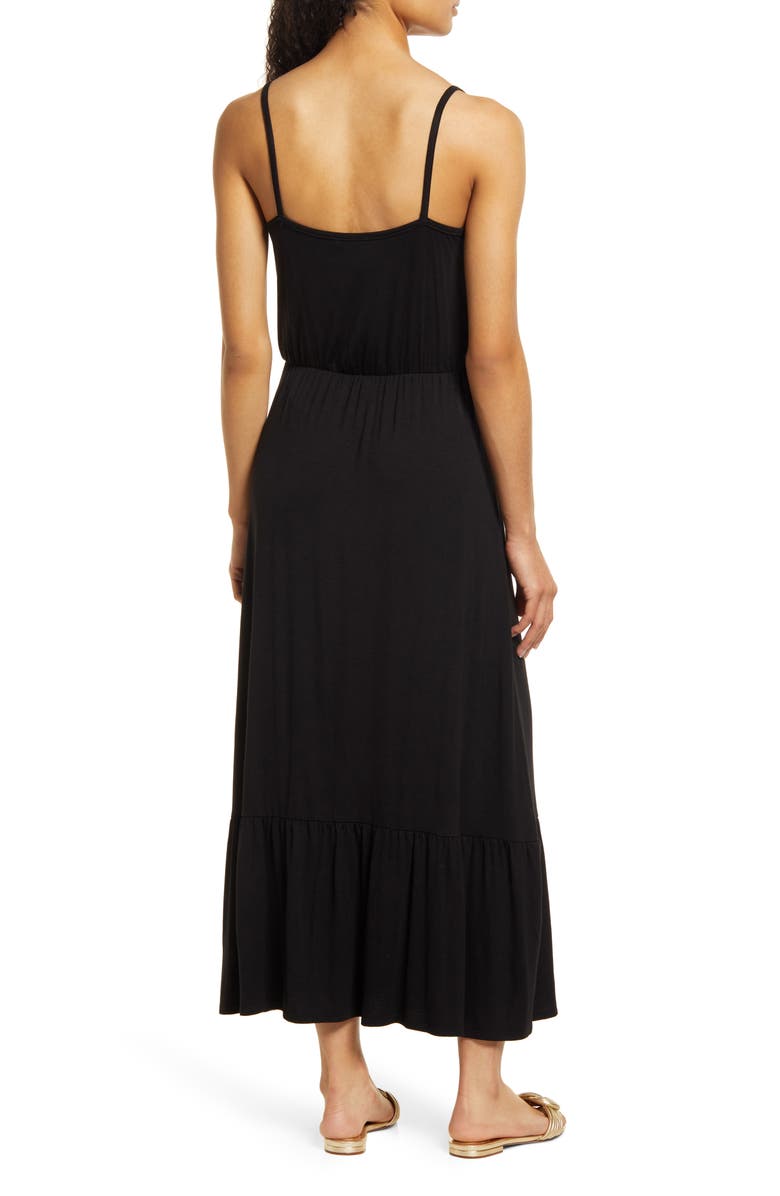 Loveappella Tie Front Maxi Sundress, Alternate, color, Black