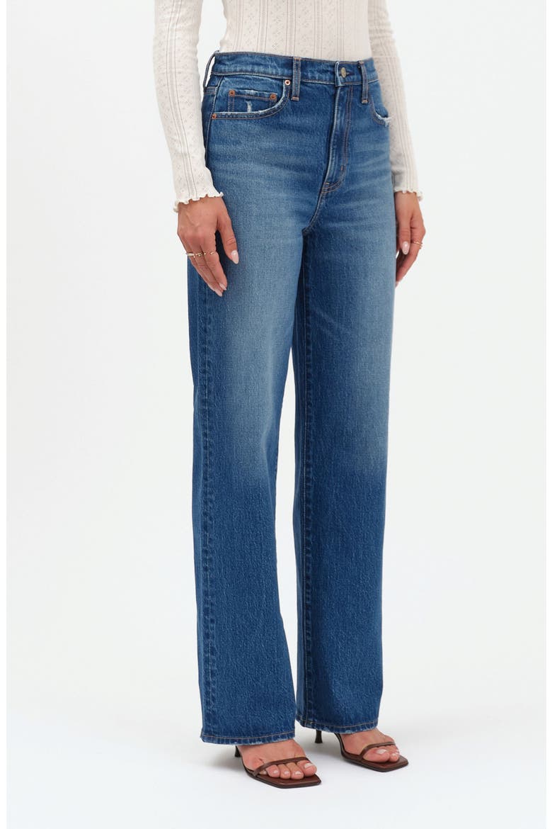City Distressed High Waist Straight Leg Jeans, Alternate, color, BRIGHT BLUE