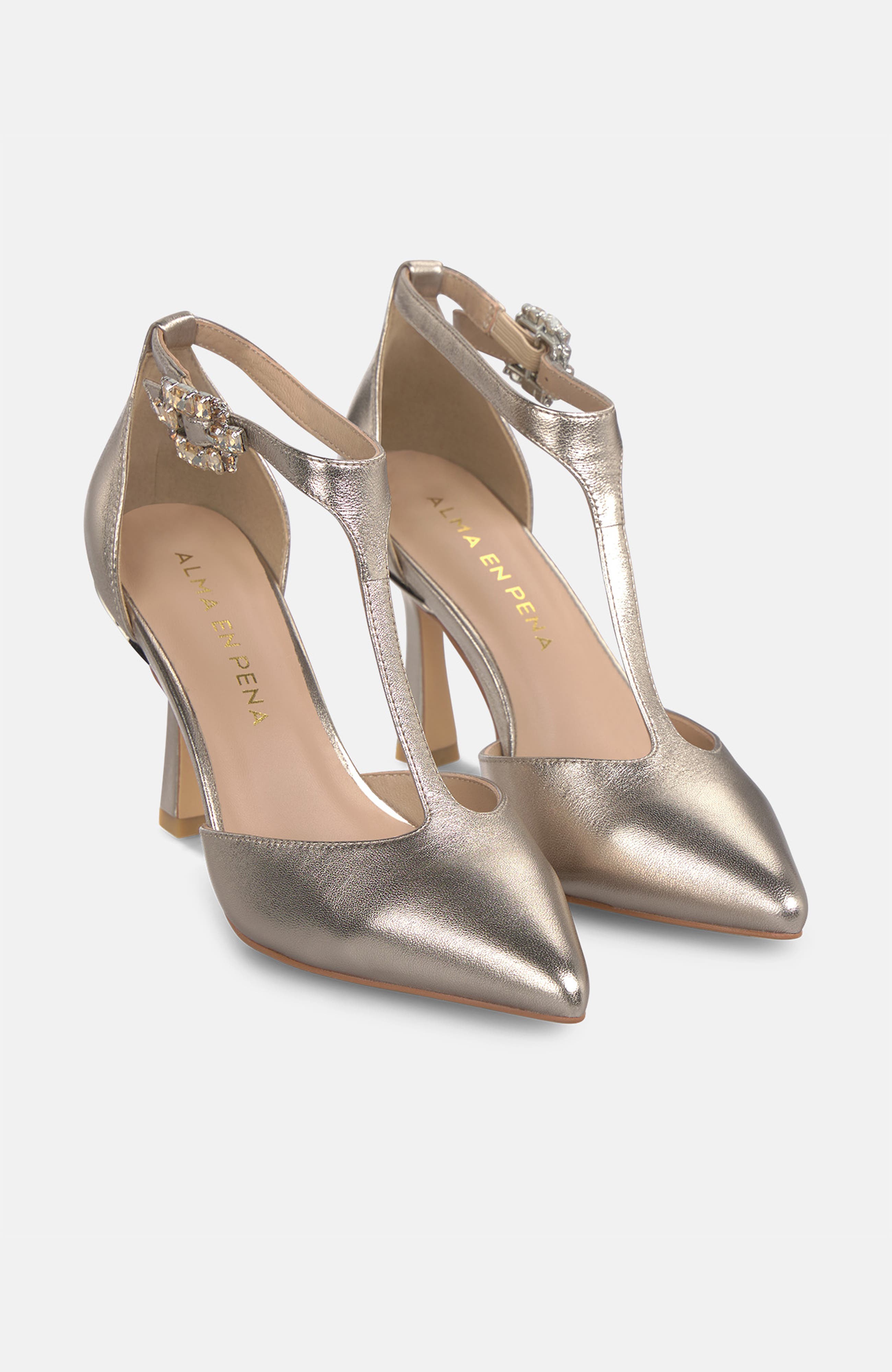Metallic Pumps With Rhinestone Buckle, Alternate, color, Bronze
