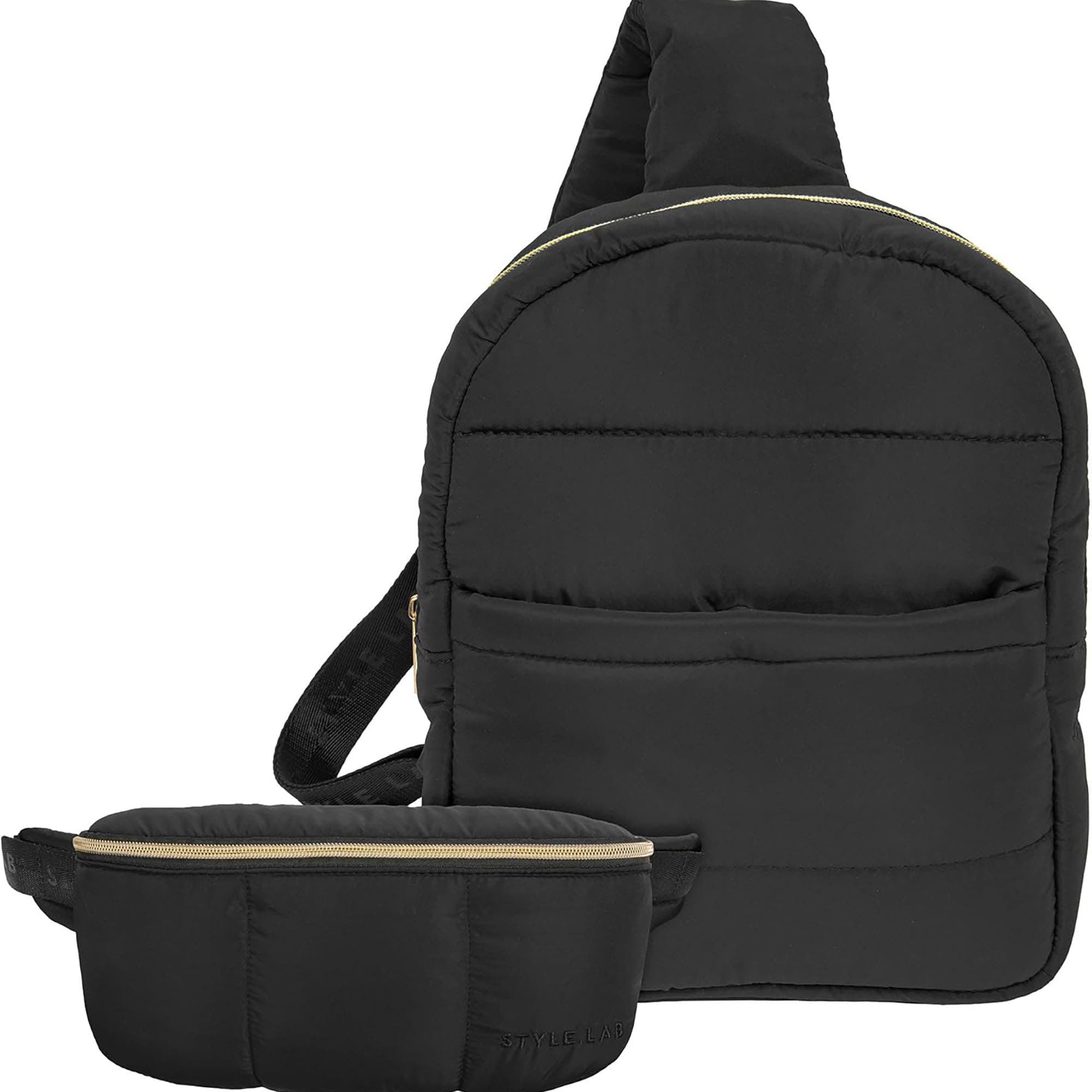 Style.Lab Fashion Angels Bekah Puffer Crossbody Backpack and Belt Bag Set, Main, color, Black