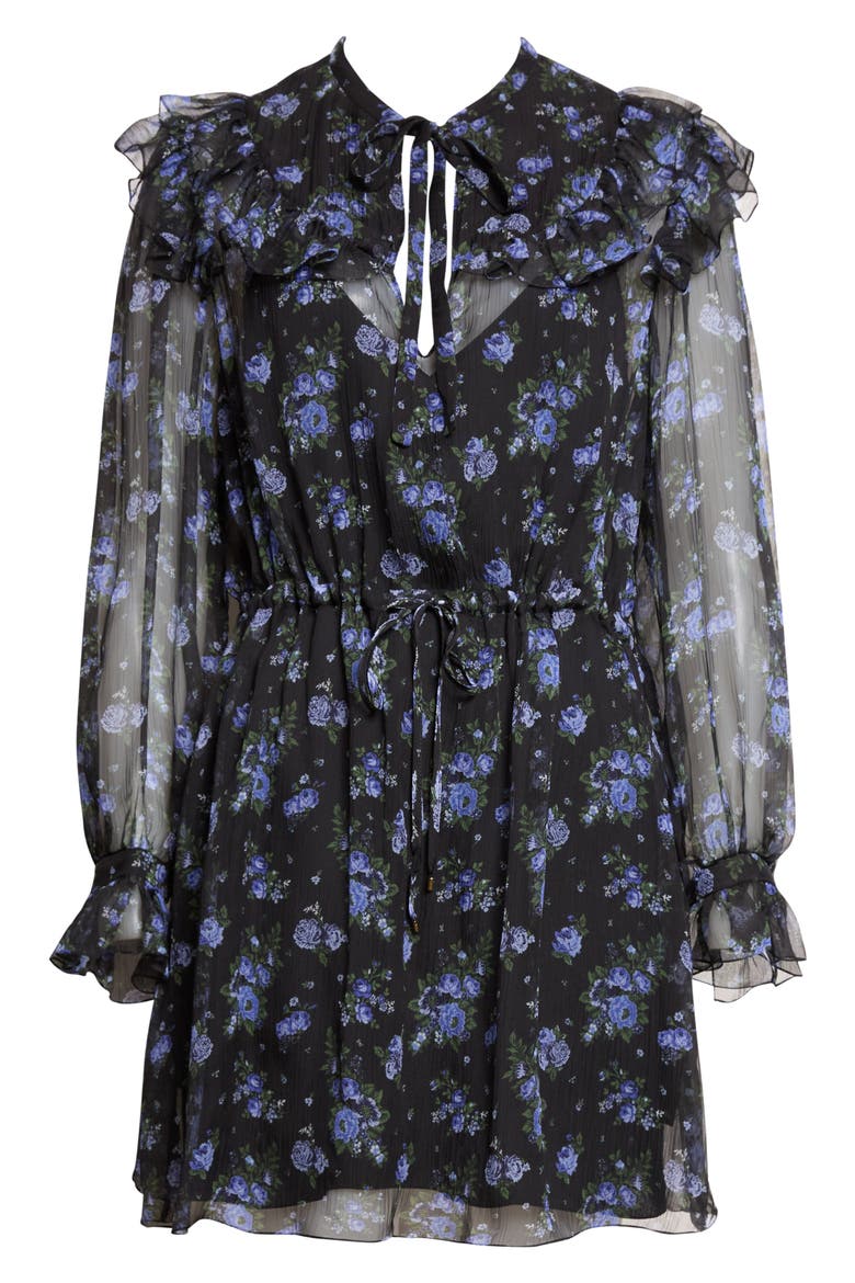 Floral Silk Mousseline Minidress, Main, color, BLACK - BLUE