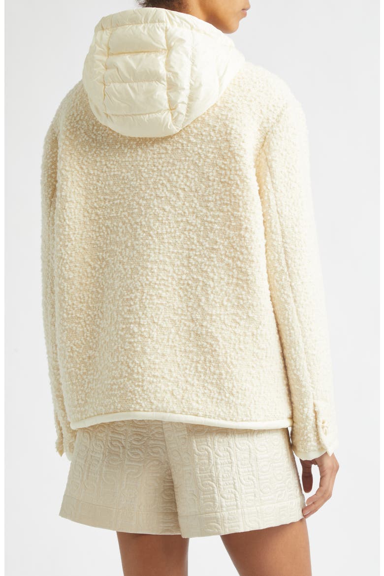 Hylesine Hooded Wool & Cotton Blend Bouclé Coat, Alternate, color, WHITE