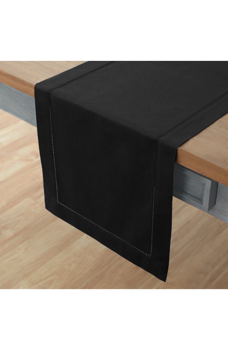 Solino Home Cotton Linen Hemstitch Table Runner for Dining Table, Holiday and Everyday Table Decor, Alternate, color, Black