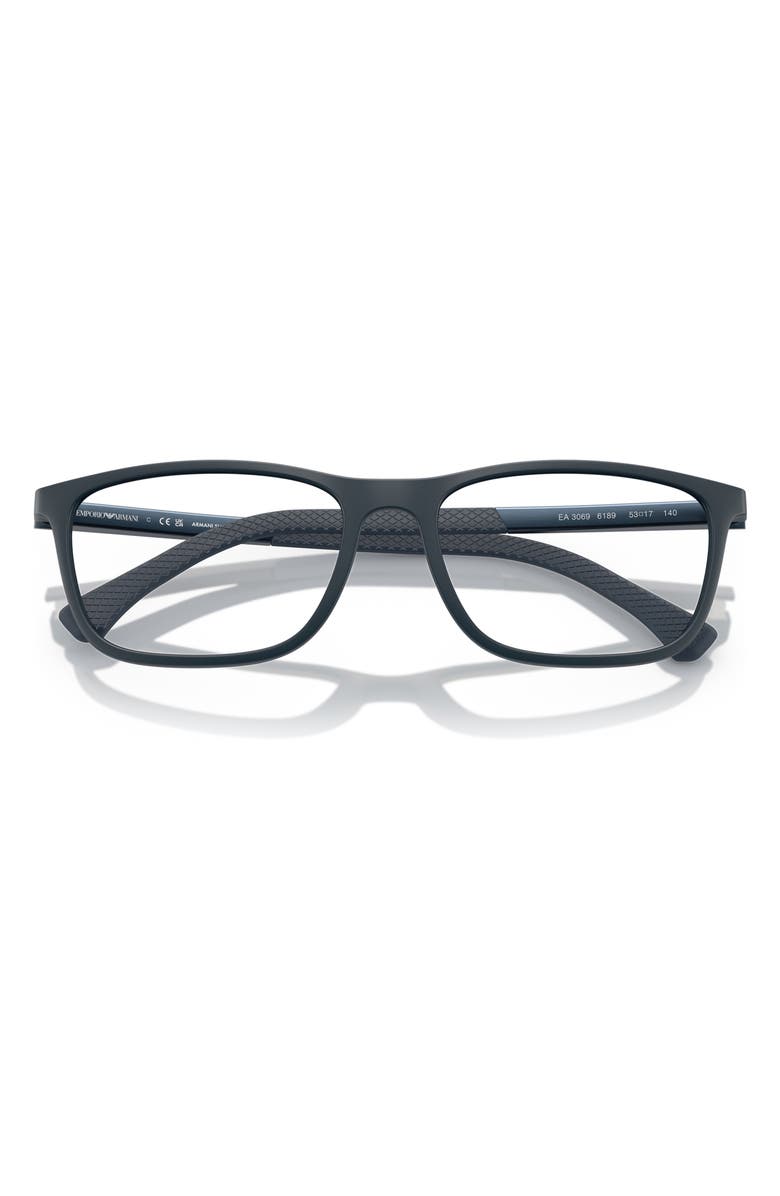 Emporio Armani 53mm Rectangular Optical Glasses, Alternate, color, Matte Blue / Demo Lens