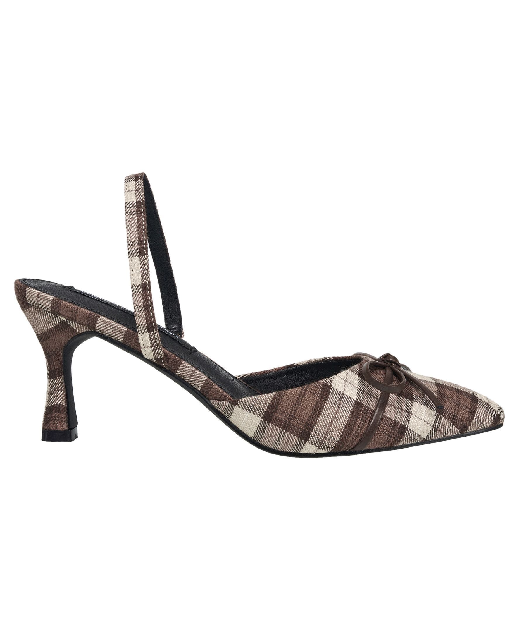 Bowy Plaid Kitten Heel, Alternate, color, Brown Multi