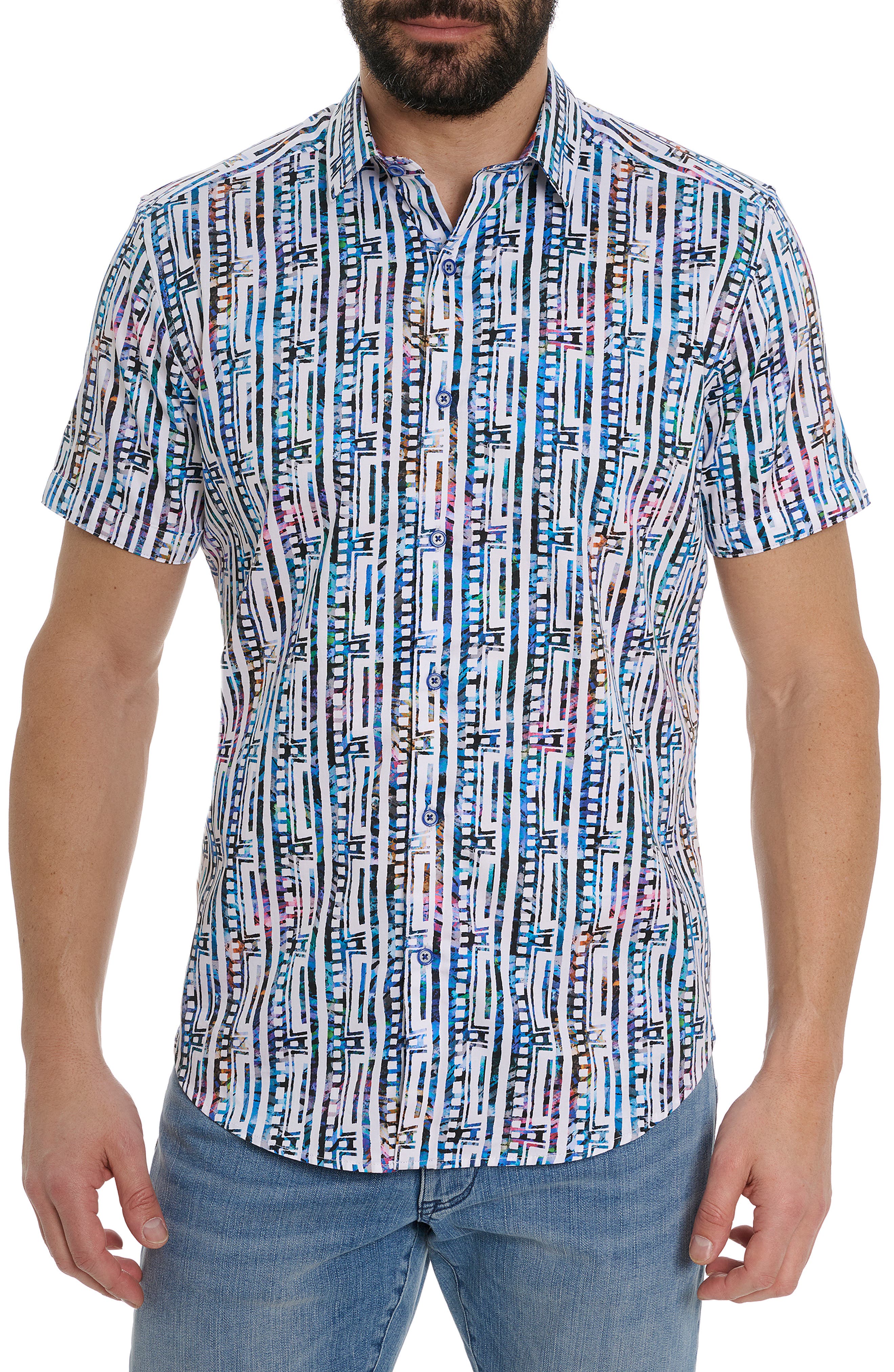 Robert Graham Geo Stripe Print Short Sleeve Shirt