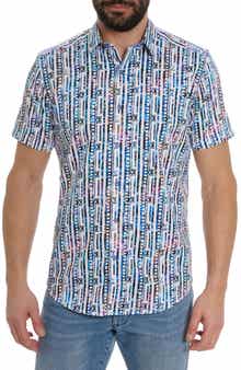Robert Graham Geo Stripe Print Short Sleeve Shirt