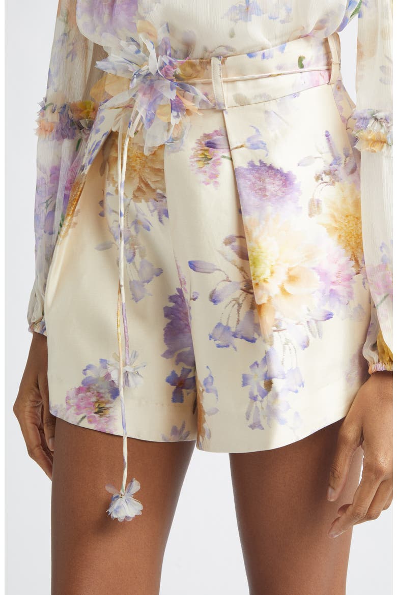 Luna Tuck Silk & Cotton Shorts, Alternate, color, CREAM DAHLIA
