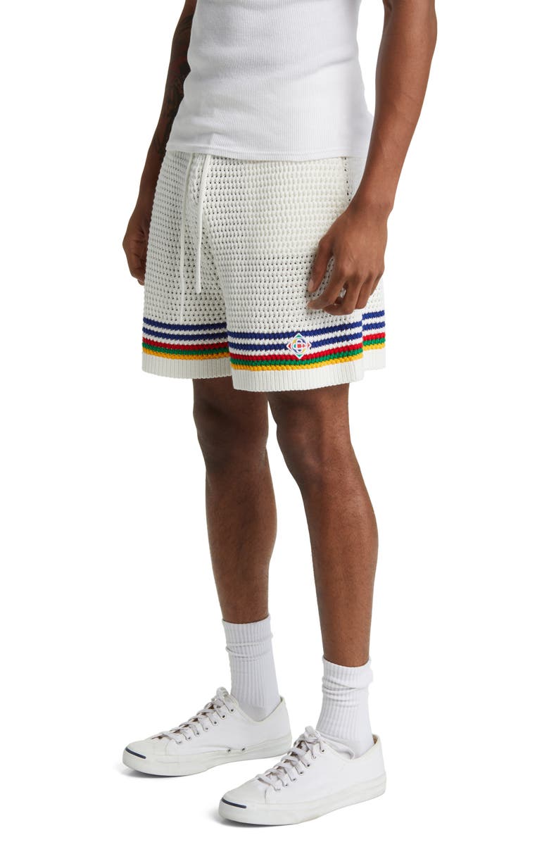 Casablanca Rainbow Stripe Crochet Tennis Shorts, Alternate, color,
