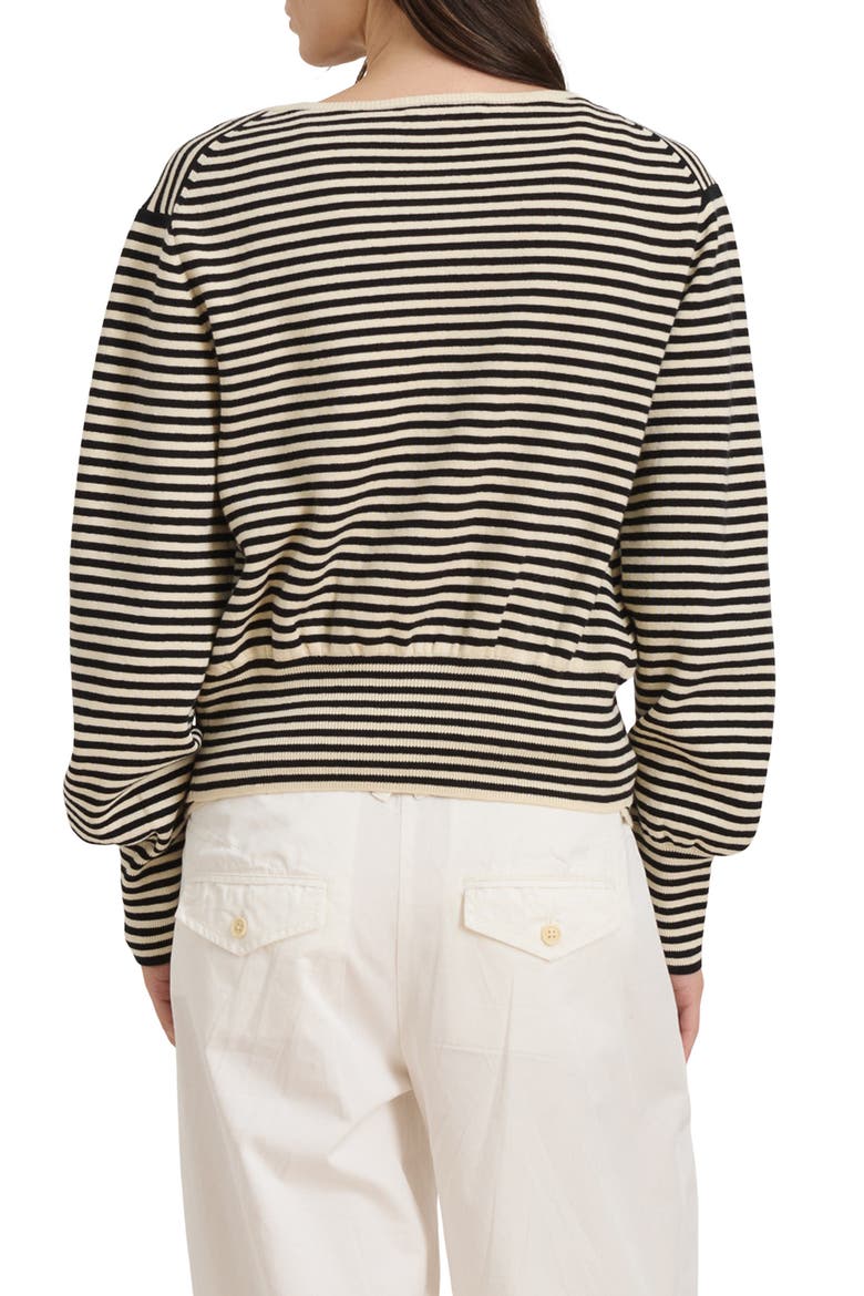 Stripe Puff Sleeve Cardigan, Alternate, color, CREAM/ BLACK