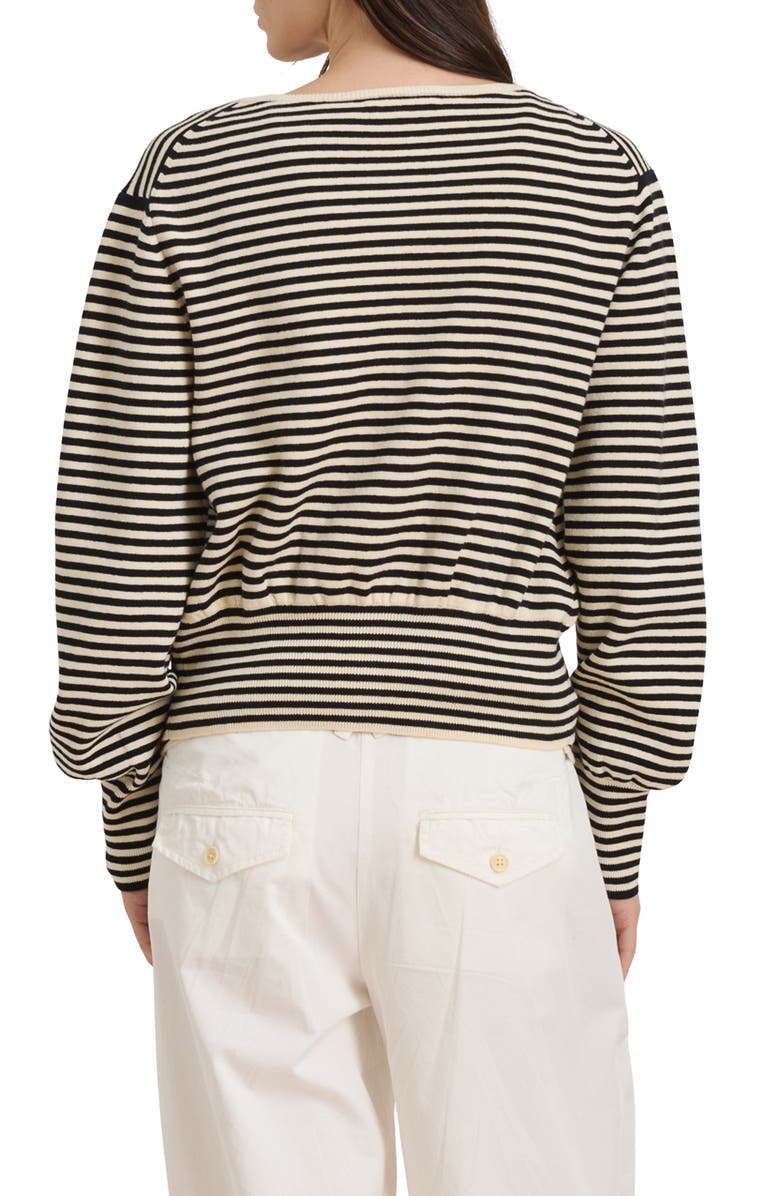 Alex Mill Stripe Puff Sleeve Cardigan, Alternate, color, Cream/ Black