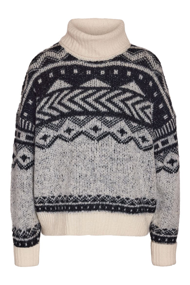 Share Fair Isle Turtleneck Sweater, Alternate, color, EGGNOGPATTERNBLACK