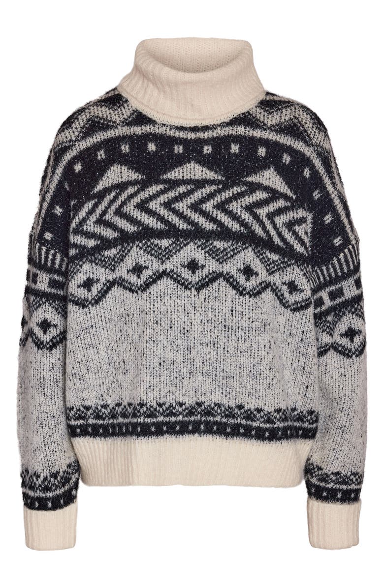 Noisy may Share Fair Isle Turtleneck Sweater, Alternate, color, Eggnogpatternblack