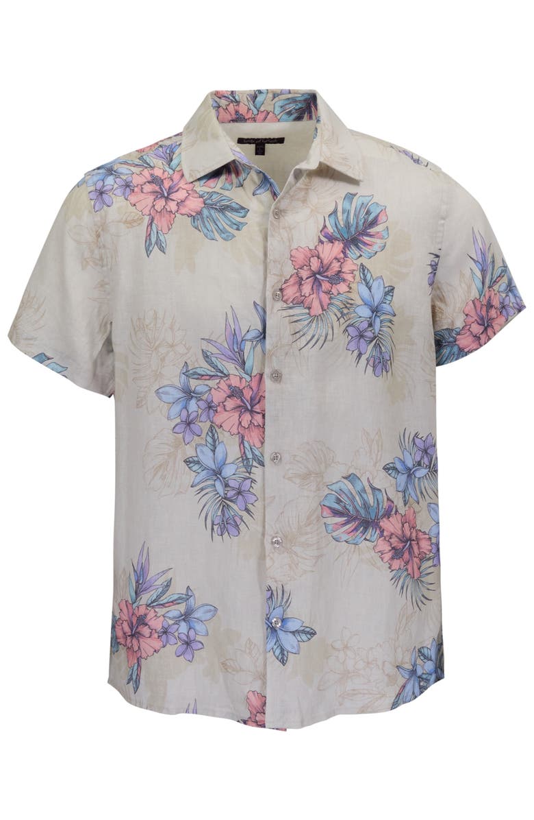 Lords of Harlech Exotic Floral Mens Linen Printed Shirt, Alternate, color, Exotic Floral Natural
