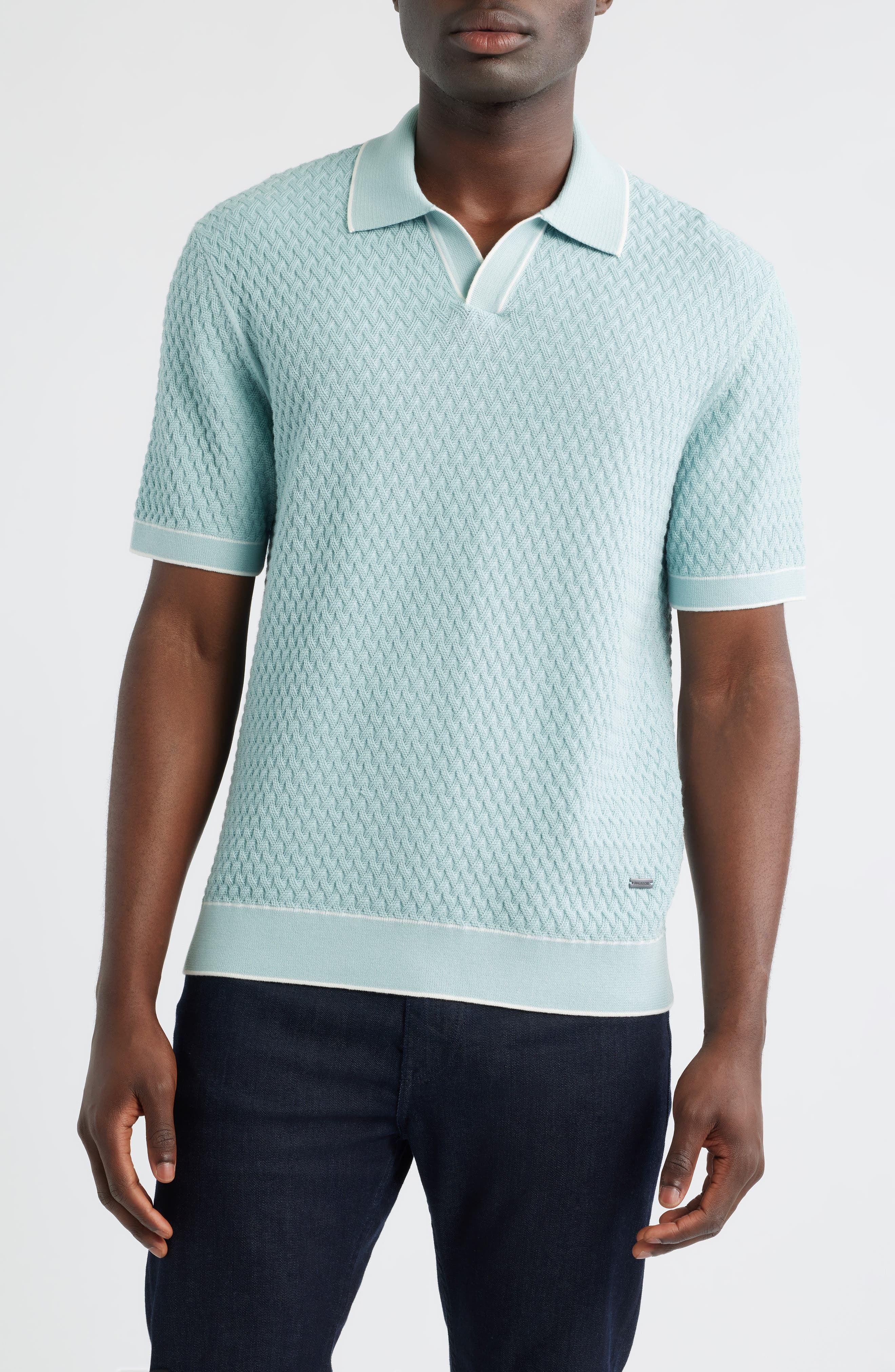 Bugatchi Johnny Collar Basket Stitch Cotton Blend Polo Sweater