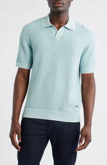 Bugatchi Johnny Collar Basket Stitch Cotton Blend Polo Sweater