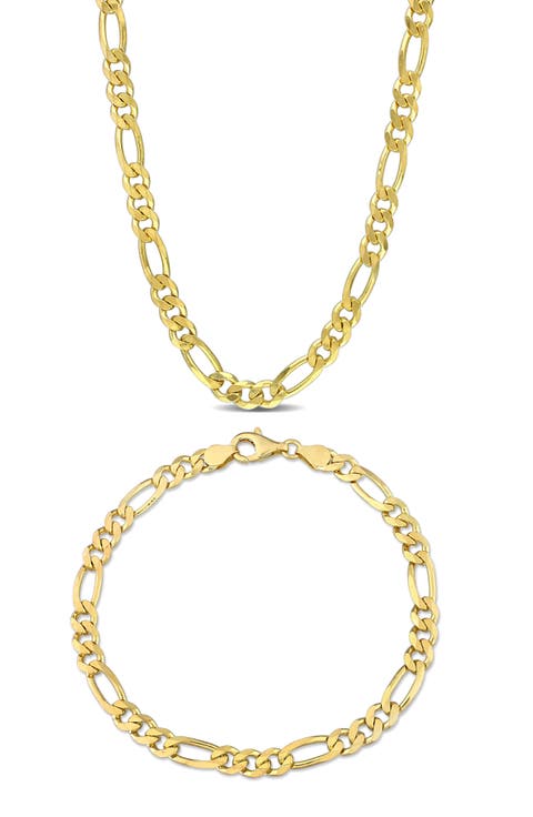 Men's Figaro Chain Necklace & Bracelet Set