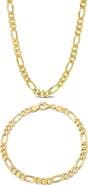 DELMAR Men's Figaro Chain Necklace & Bracelet Set