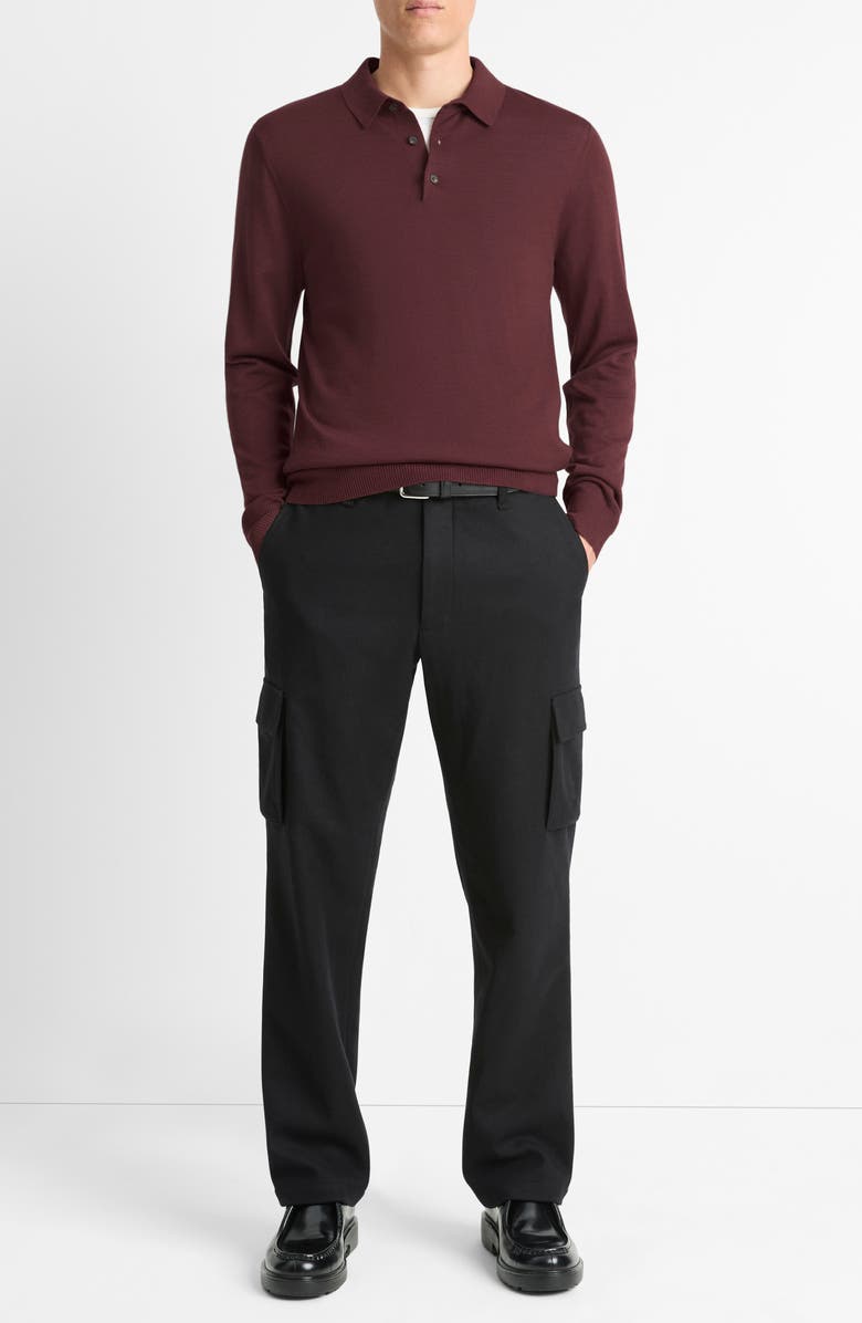 Vince Long Sleeve Merino Wool Polo, Alternate, color, Port