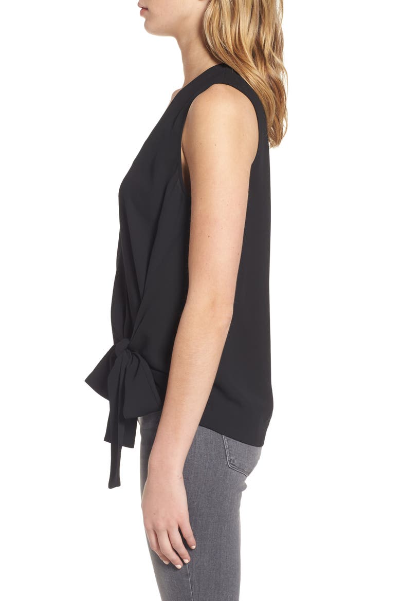 Tie Front Sleeveless Top, Alternate, color, BLACK