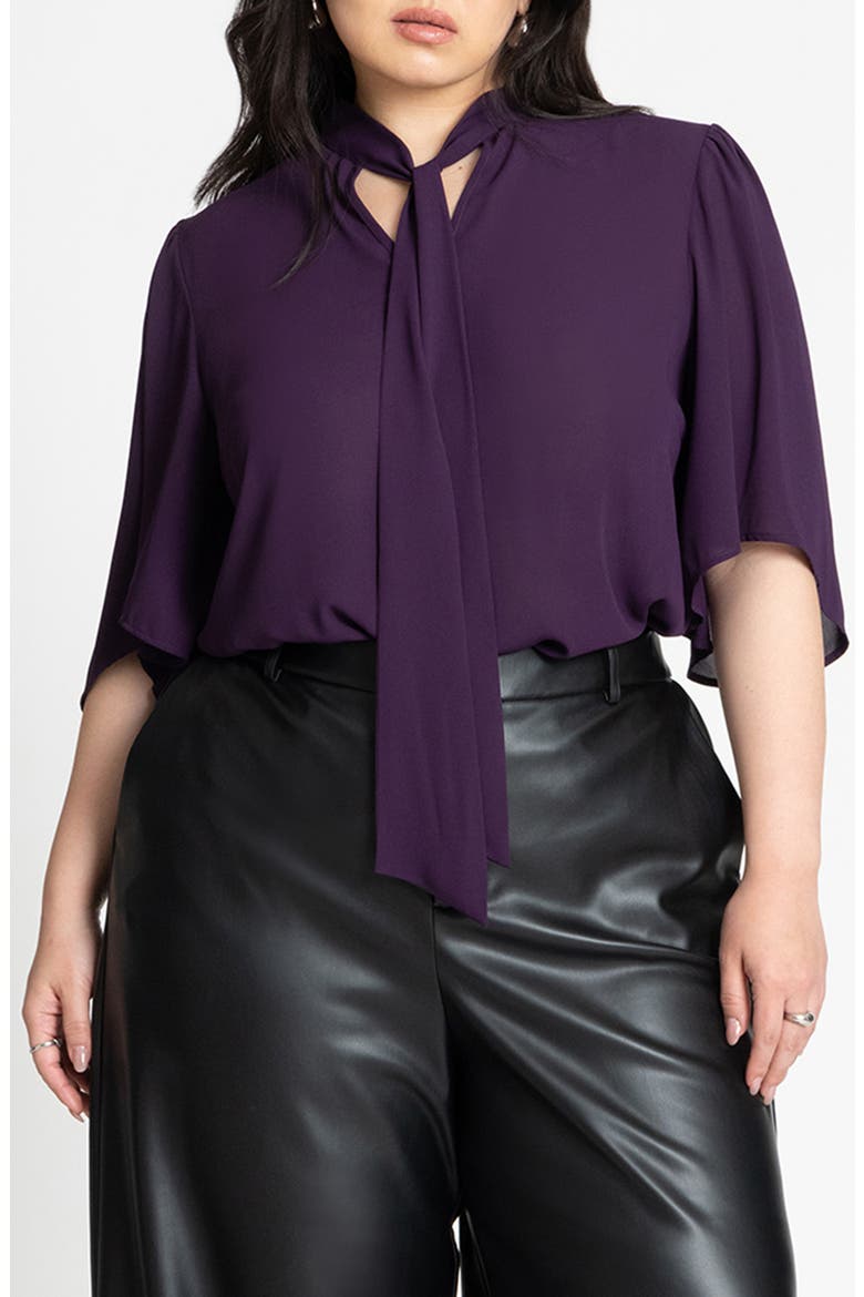 Bow Blouse With Flutter Sleeve, Main, color, DEEP PURPLE