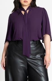 ELOQUII Bow Blouse With Flutter Sleeve