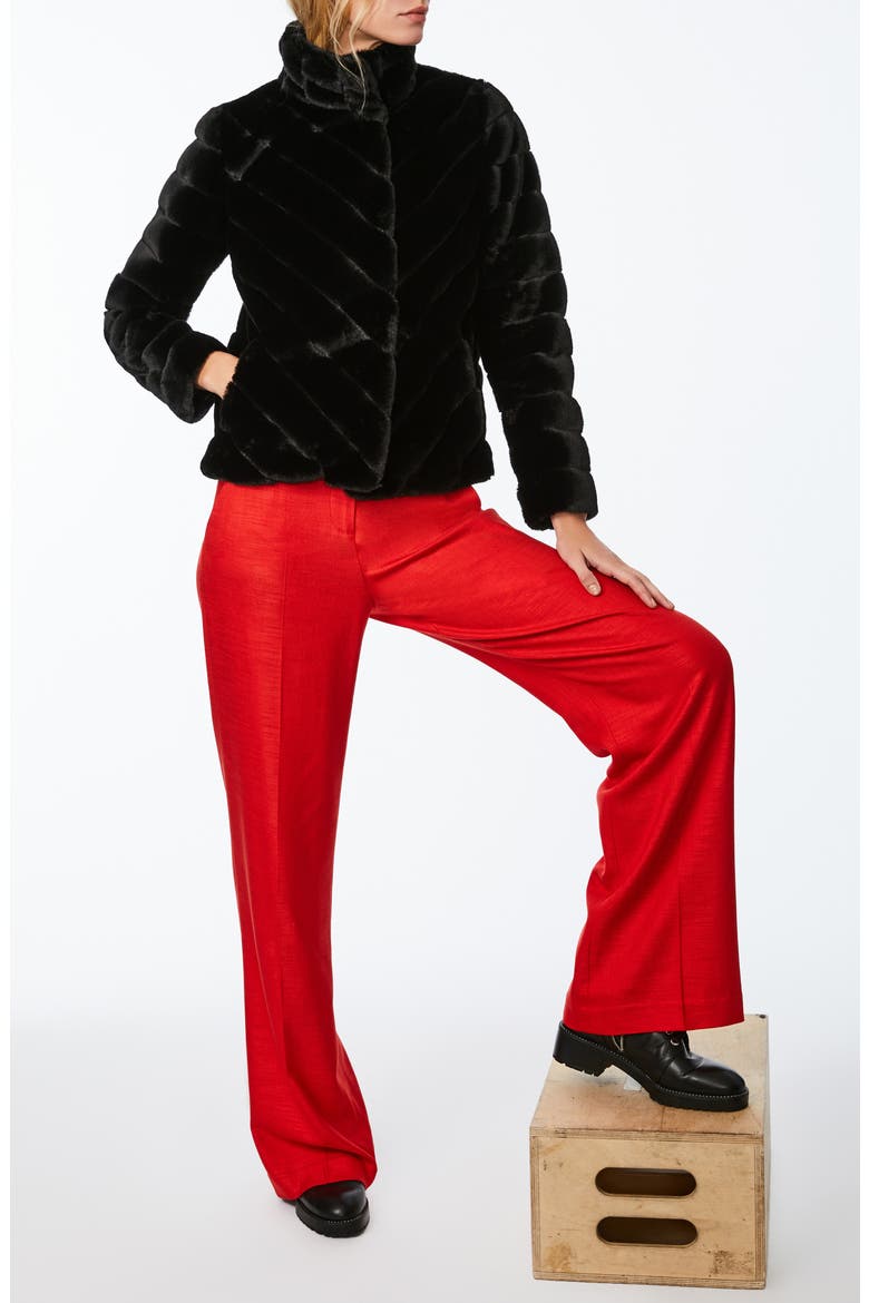 Chevron Faux Fur Jacket, Alternate, color, BLACK