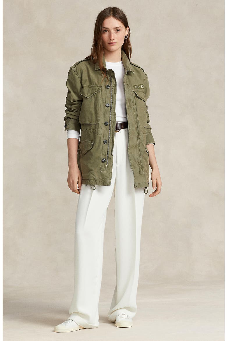 Cotton Twill Military Jacket, Alternate, color, SOLIDER OLIVE
