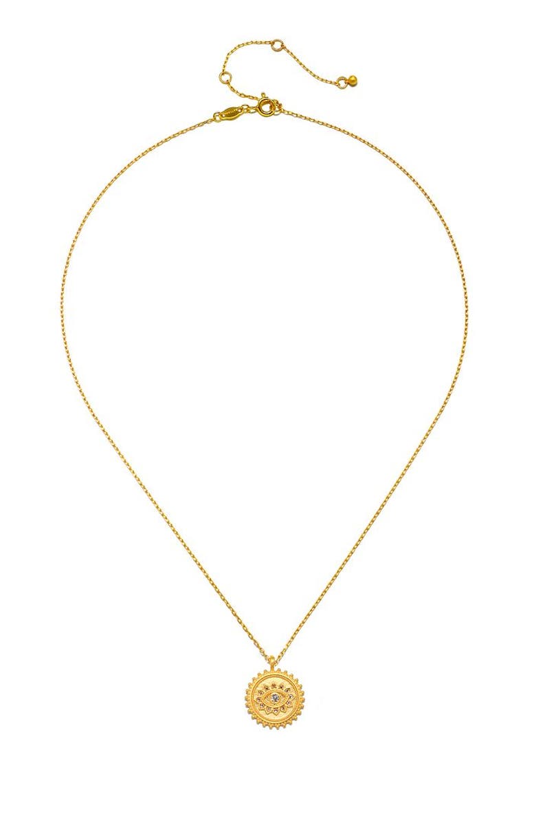 Satya Jewelry True Visionary White Topaz Evil Eye Necklace, Alternate, color, Gold