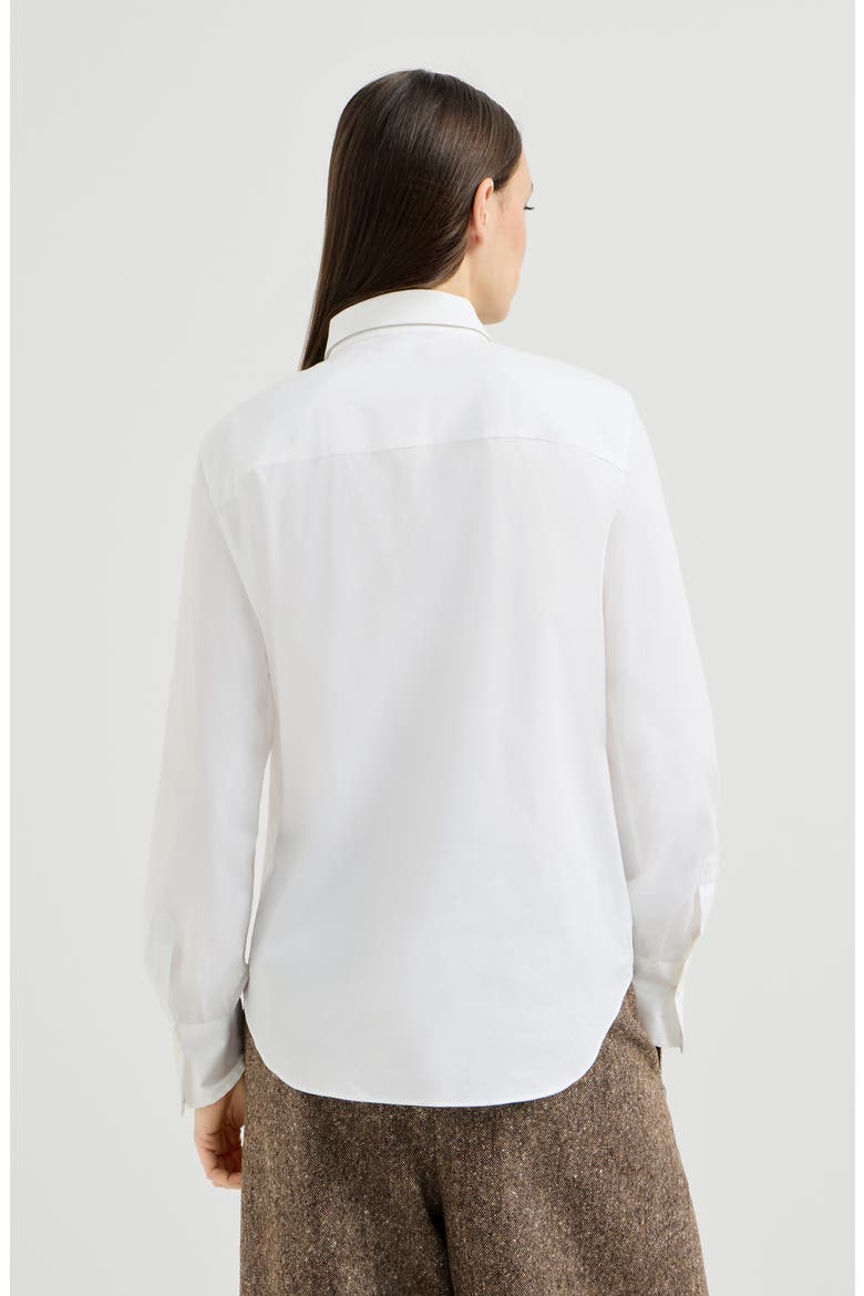 Stretch cotton poplin shirt with shiny collar, Alternate, color, White