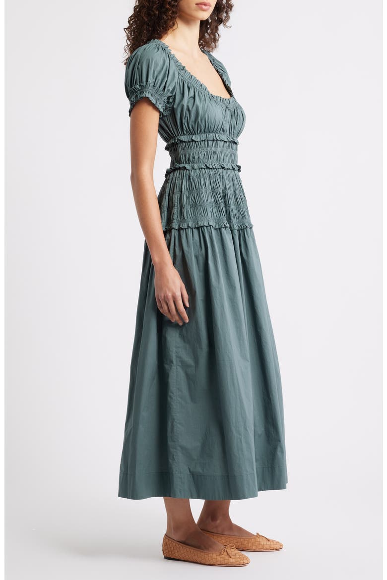 Leanne Smock Waist Tiered Organic Cotton Dress, Alternate, color, LAGOON