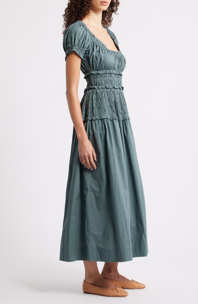 DÔEN Leanne Smock Waist Tiered Organic Cotton Dress, Alternate, color, Lagoon