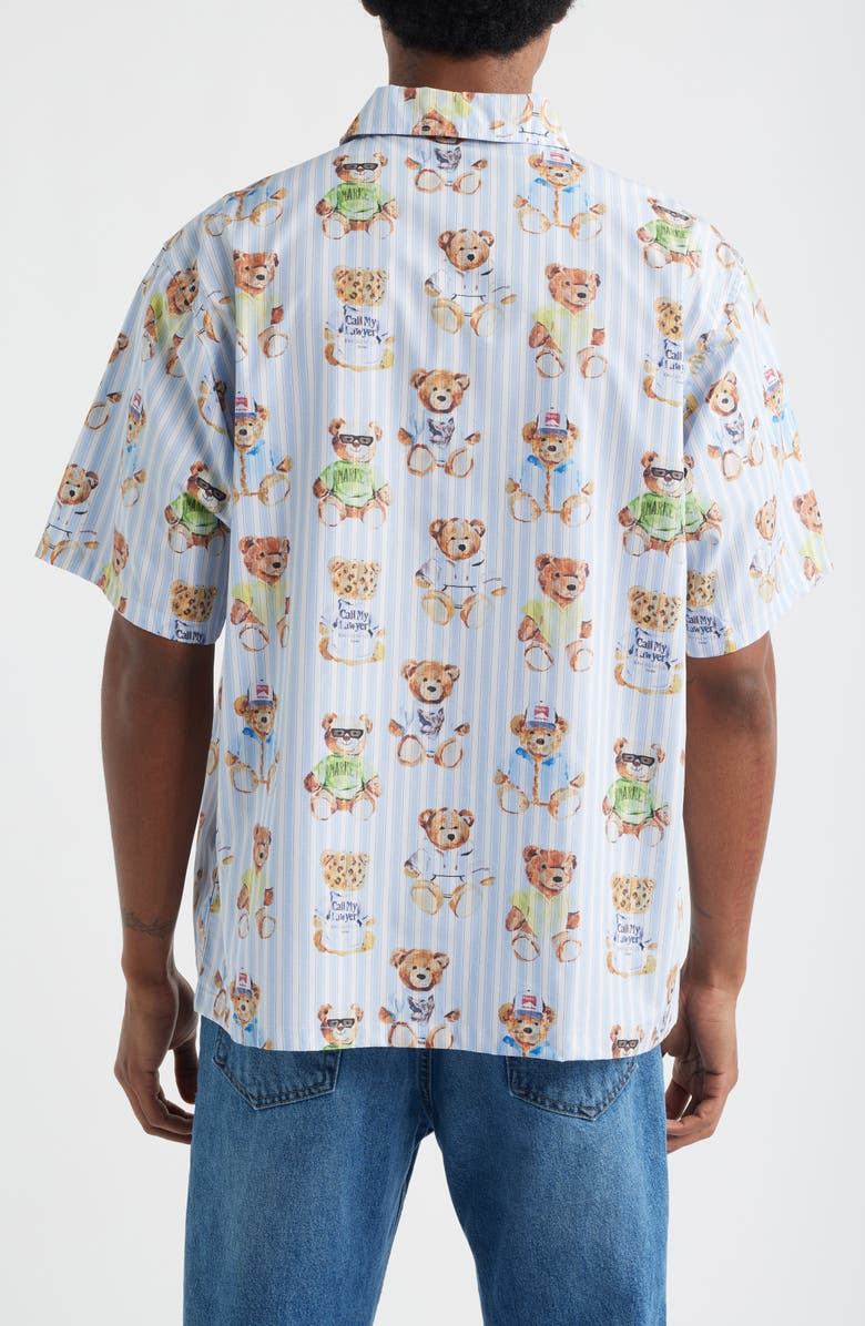 MARKET Stripe Teddy Graphic Button-Up Shirt, Alternate, color, Blue Multi