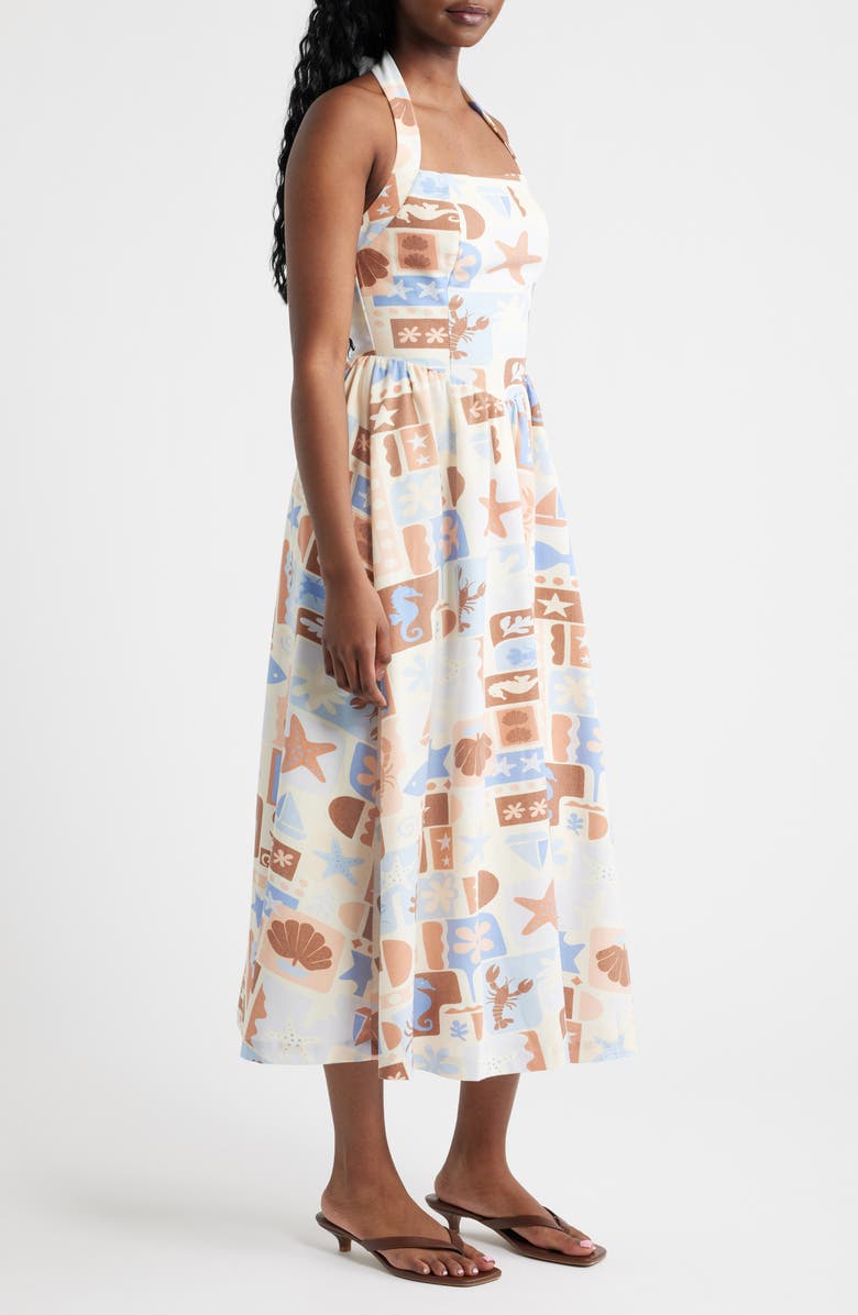 MOON RIVER Beach Print Halter Sundress, Alternate, color, Ivory/ Blue