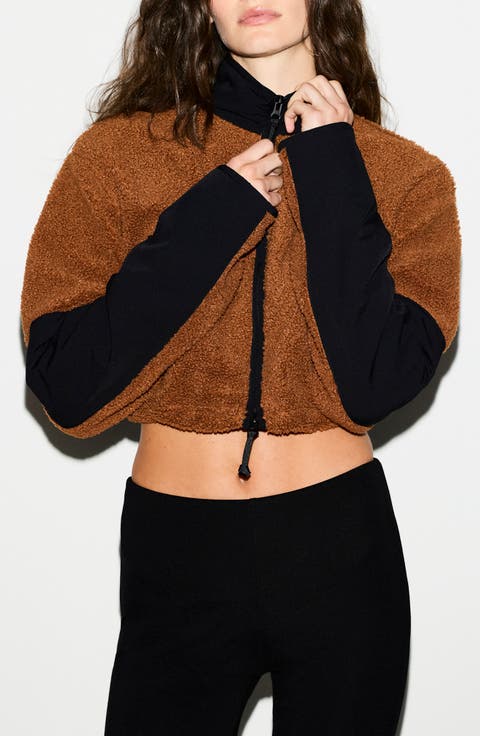 Faux Shearling Crop Jacket (Regular & Plus)