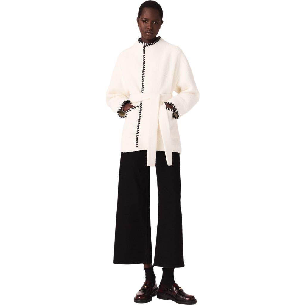 Maje Lined Coat With Contrasting Ribbon In Multi