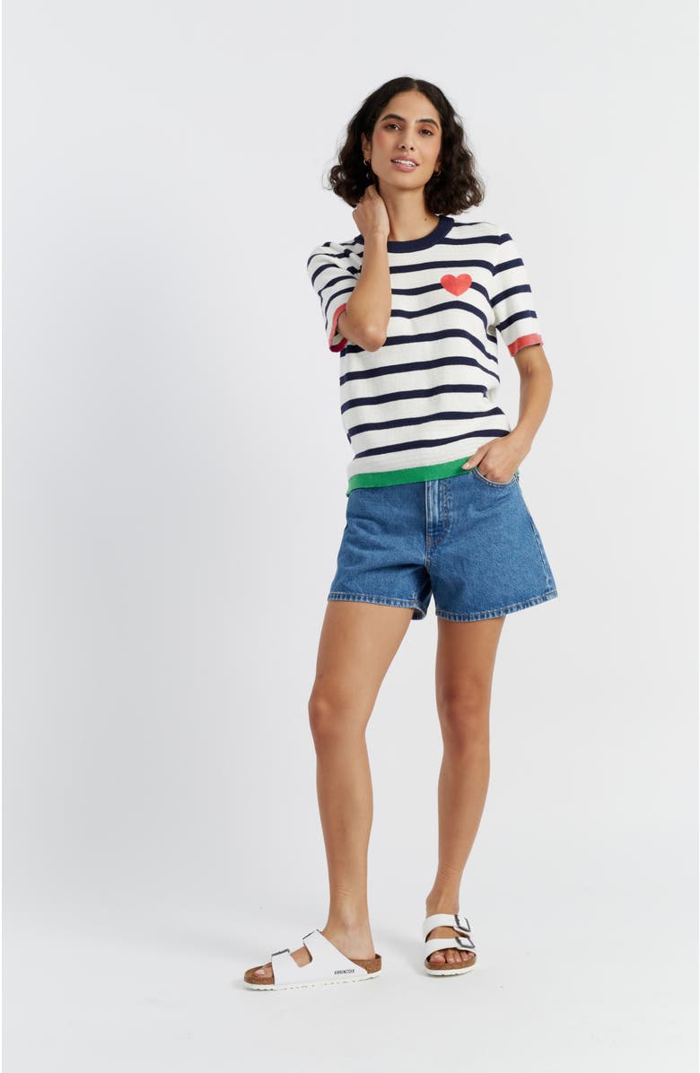 Chinti & Parker Cotton Heart Breton Crochet T-Shirt, Alternate, color, Cream-Navy