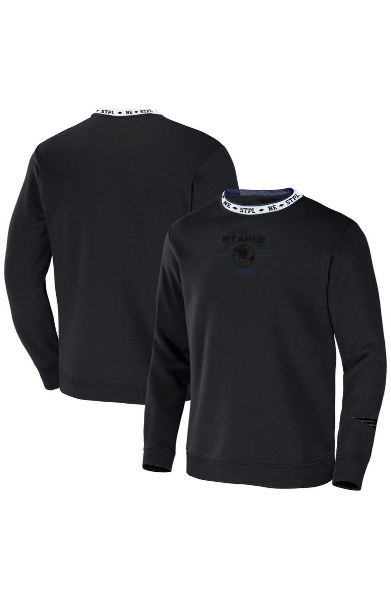 STAPLE Men's NFL x Staple Black New England Patriots Globe Crewneck Pullover, Main, color, Black