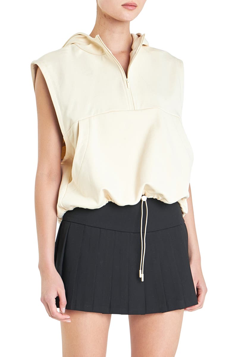 Grey Lab Sleeveless Quarter Zip Cotton Hoodie, Alternate, color, Cream