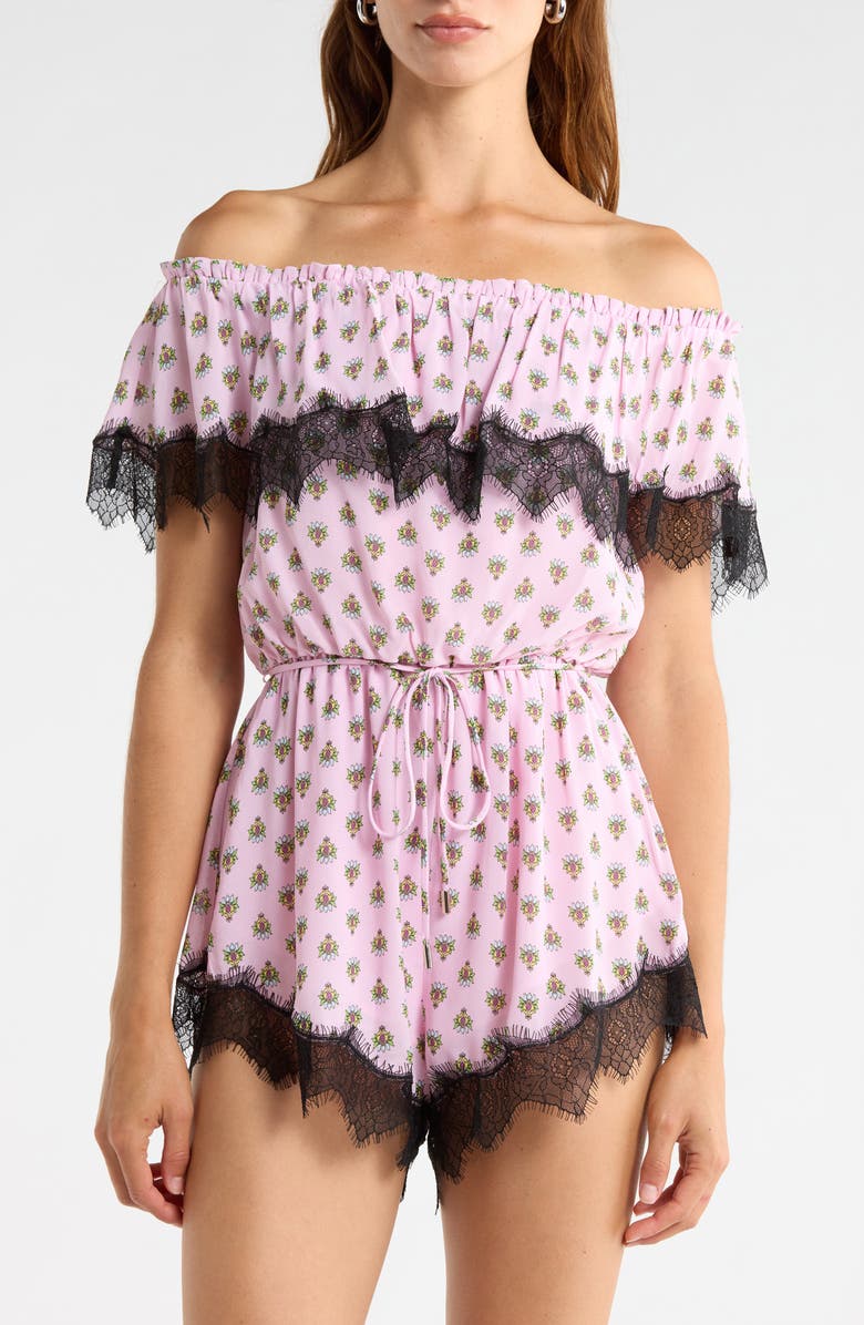 AFRM Emun Crocus Scarf Print Off the Shoulder Romper with Removable Scarf, Alternate, color, Crocus Foulard