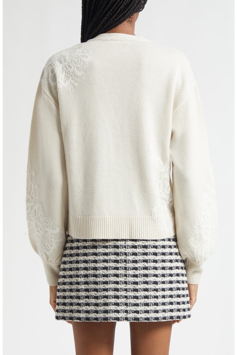 Perry Lace Accent Wool & Cashmere Cardigan, Alternate, color, WINTER WHITE COMBO