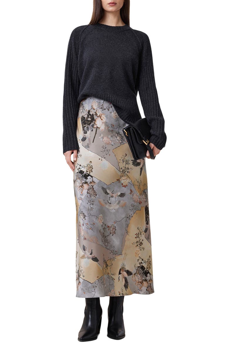 AllSaints Bryony Maxi Slipskirt, Alternate, color, Blue Floral Print