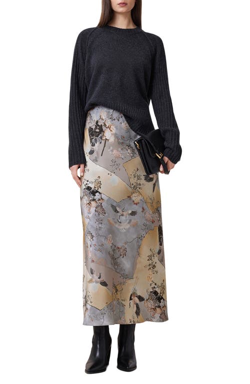Allsaints Bryony Maxi Slipskirt In Blue Floral Print