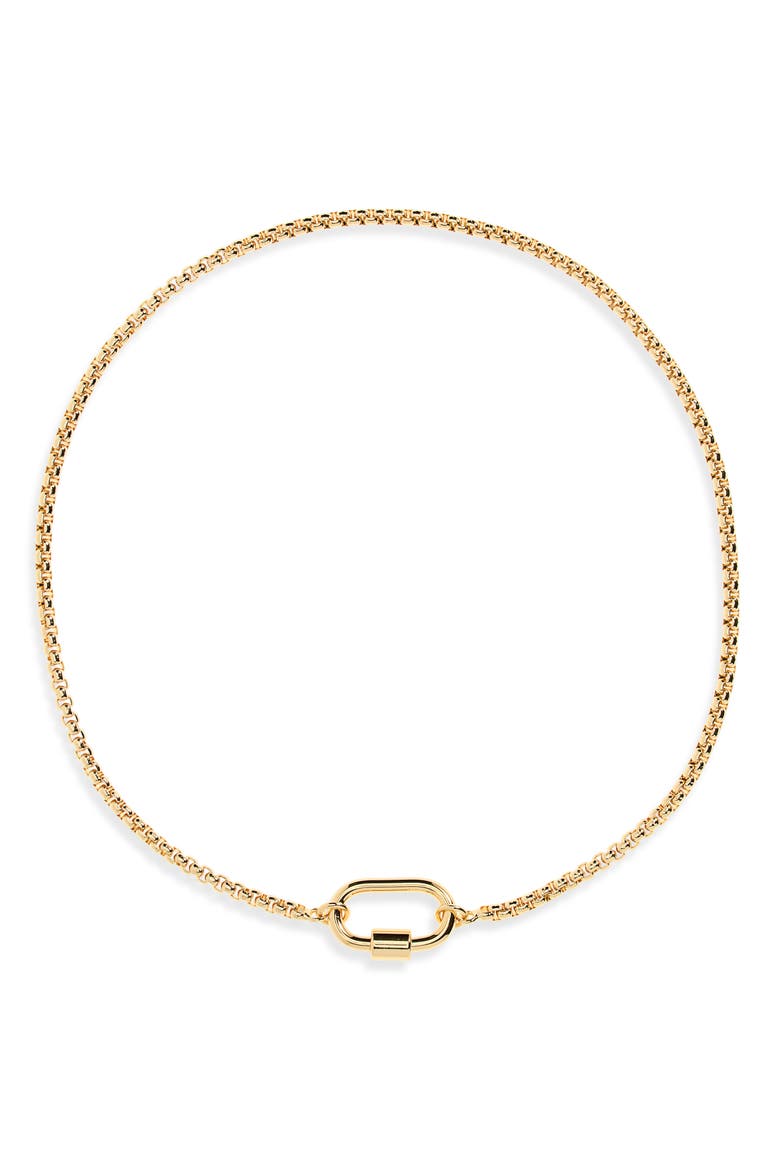 Mini Carabiner Puffy Box Chain Necklace, Main, color, WARM GOLD