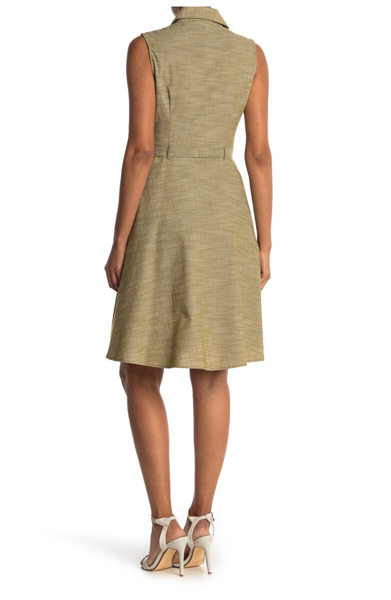 Sharagano Sleeveless Tie Waist Shirt Dress, Main, color,